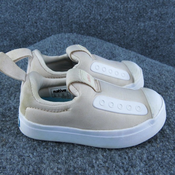 Native‎ Girls Sneaker Shoes Beige Fabric Slip On Size T 6 Medium - Picture 4 of 7